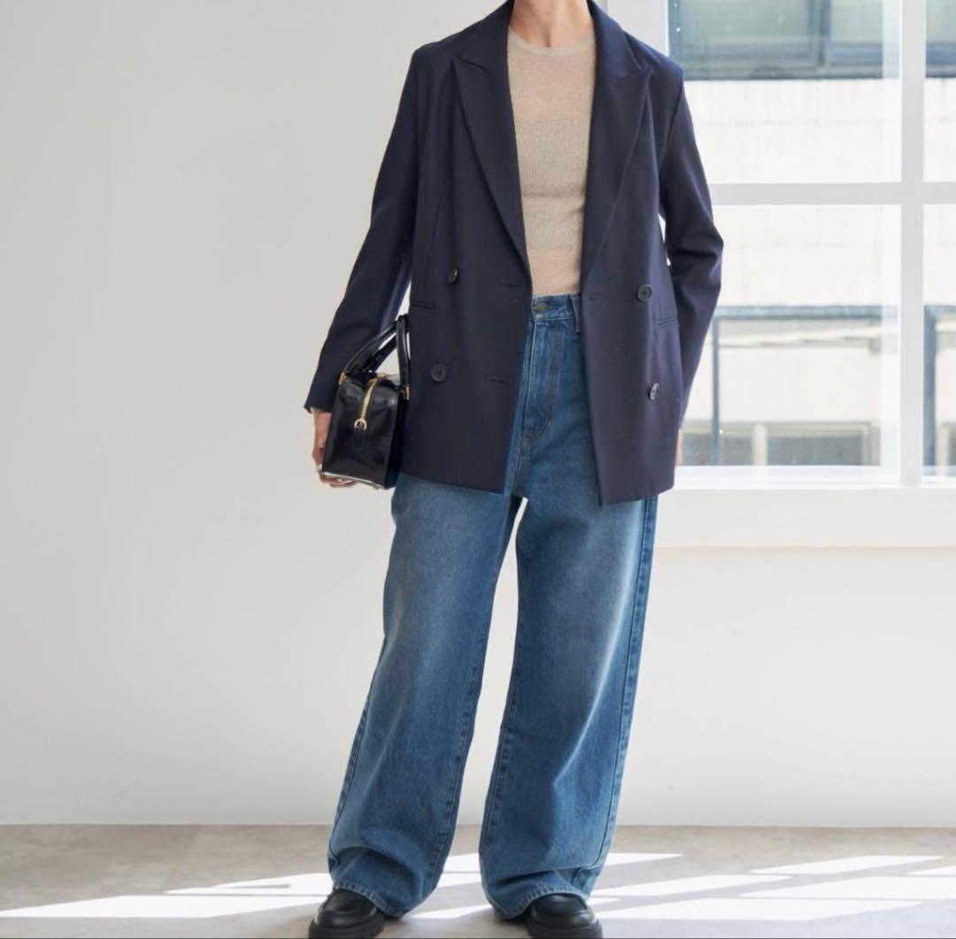Spick&Span ウールブレンドダブルブレストジャケット38 ネイビー