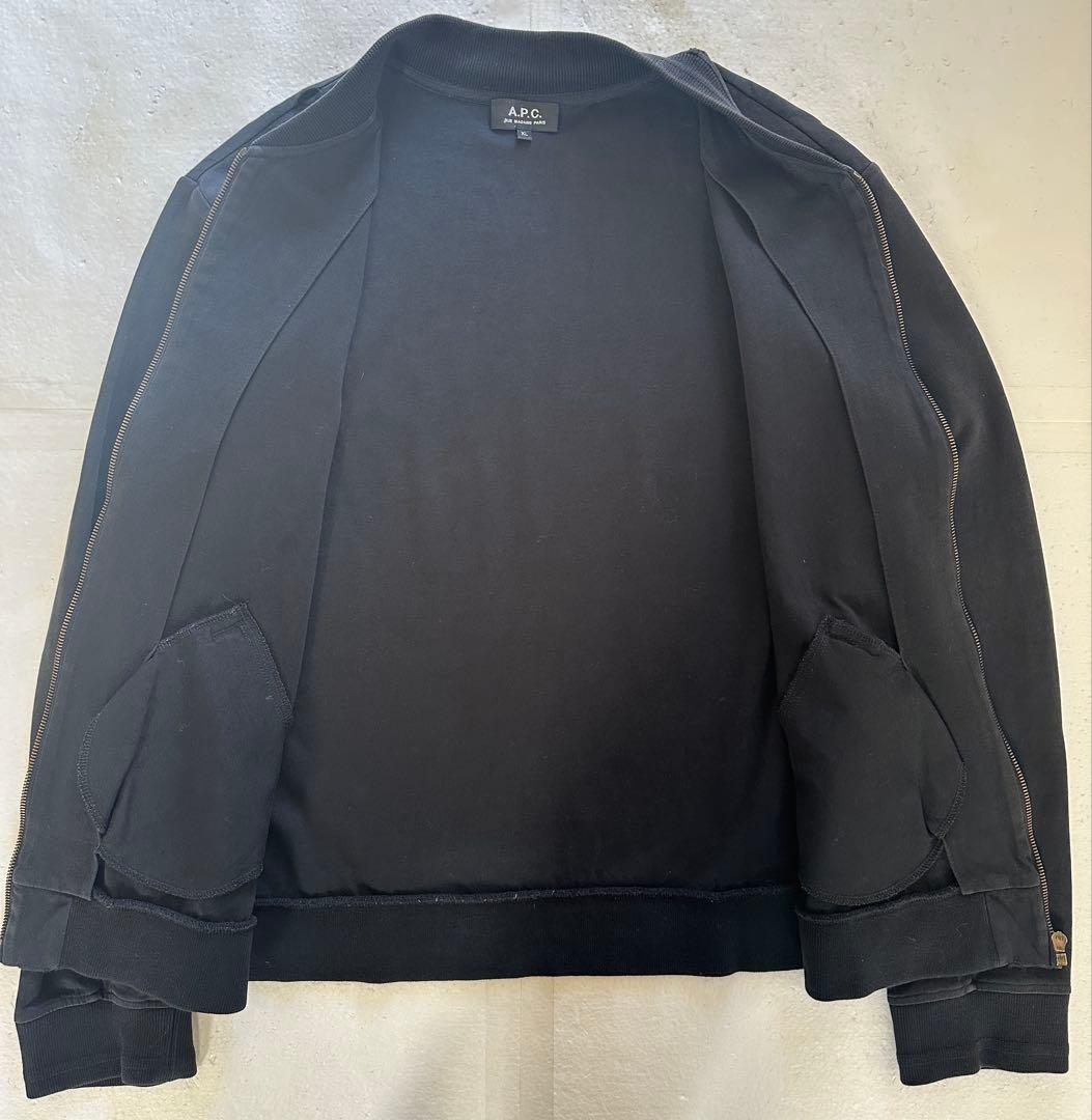 A.P.C. スエット生地ユーズド加工ジップブルゾン MA-1タイプ 黒 XL