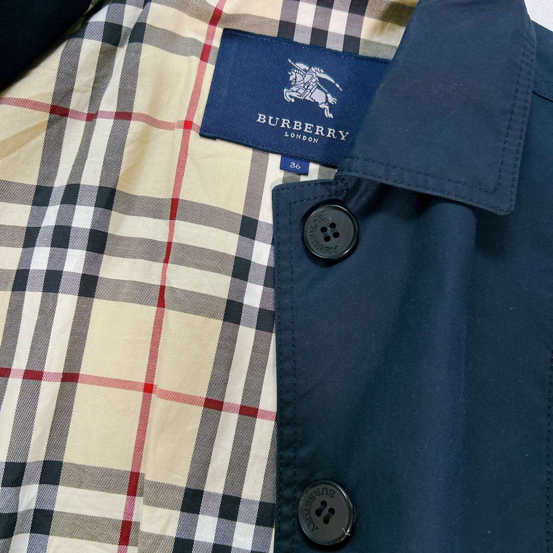 バーバリーBURBERRYトレンチコート スプリングコートネイビー紺36 S
