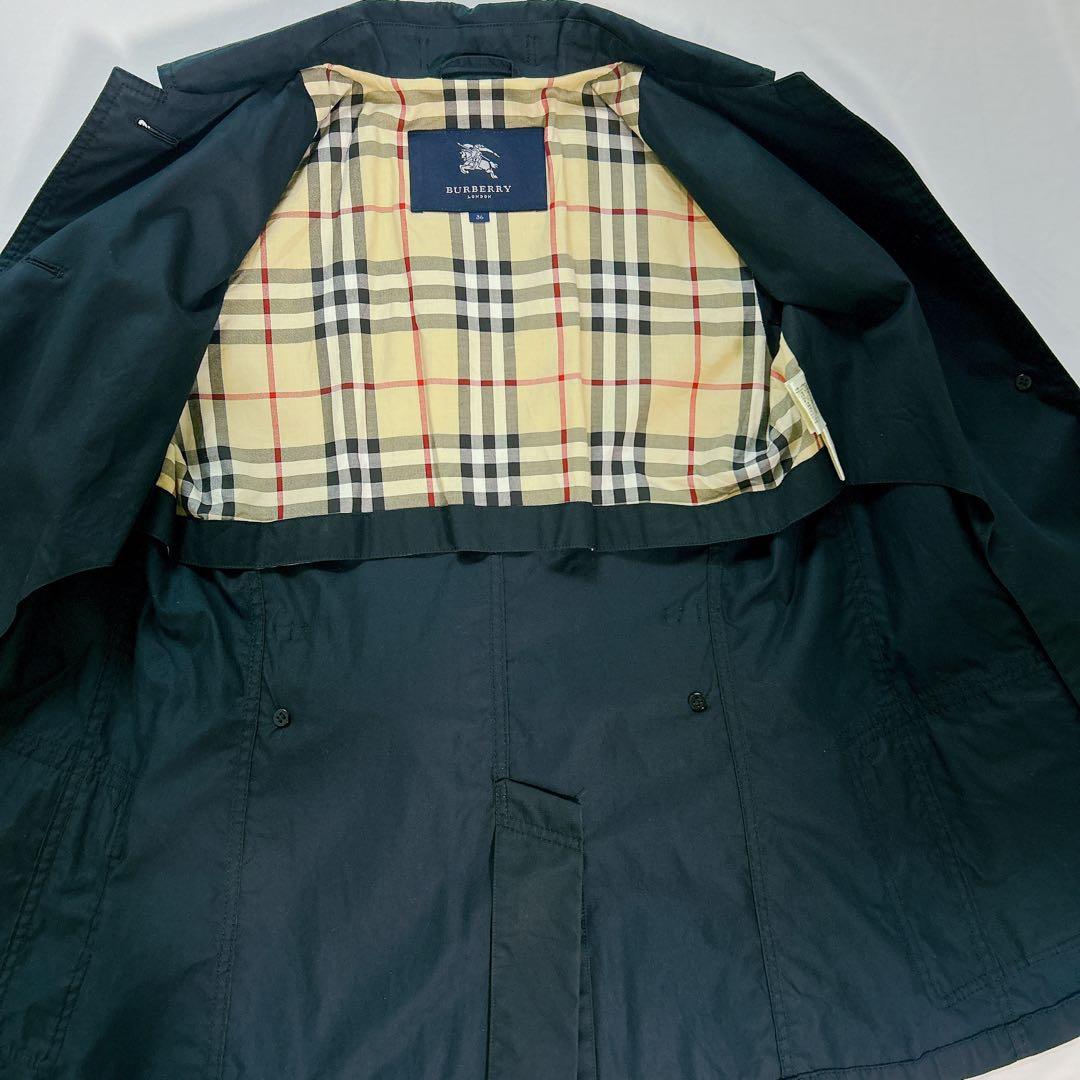 バーバリーBURBERRYトレンチコート スプリングコートネイビー紺36 S