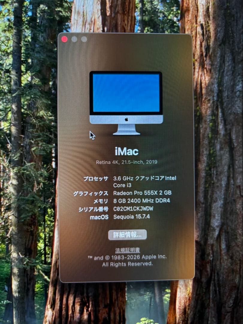 Apple iMac 21.5インチ Retina 4K 2019 i3