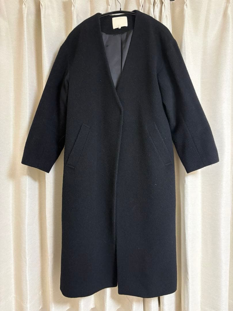 【h♡出品】ウールロングコート　黒