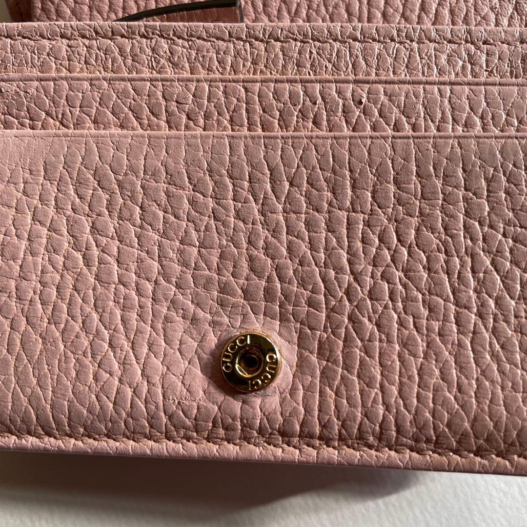 GUCCI 二つ折り財布 ピンク レザー　GGマーモント