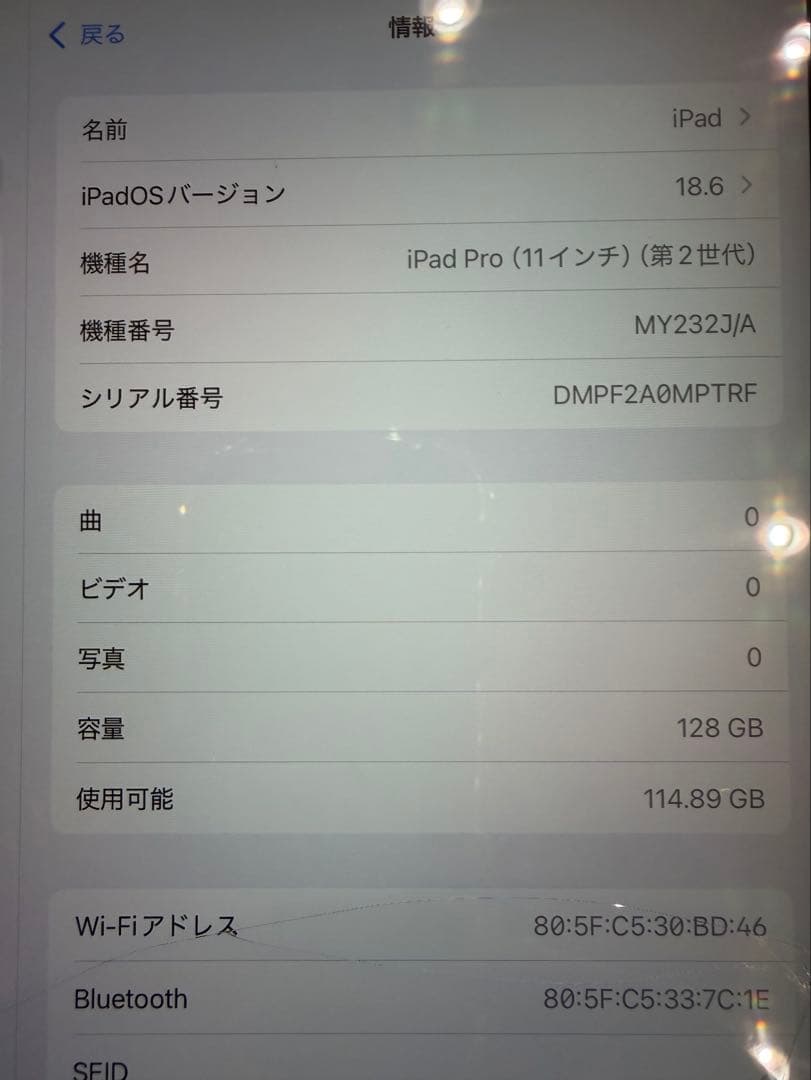 Apple iPad Pro(11インチ) 第2世代 128GB スペースグレー