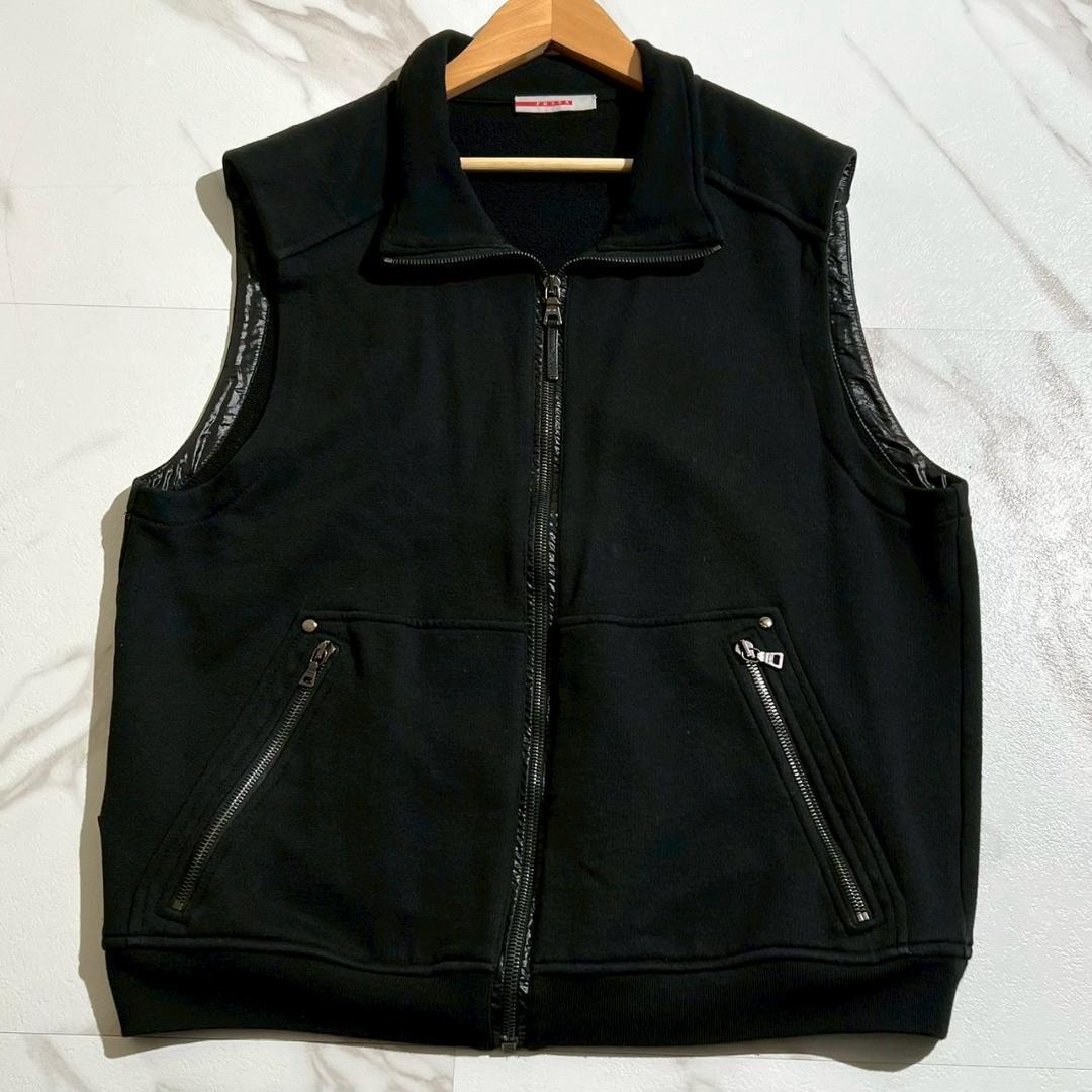 希少　PRADA SPORT　プラダ　バックロゴ　スウェット　ジップ　ベスト　黒
