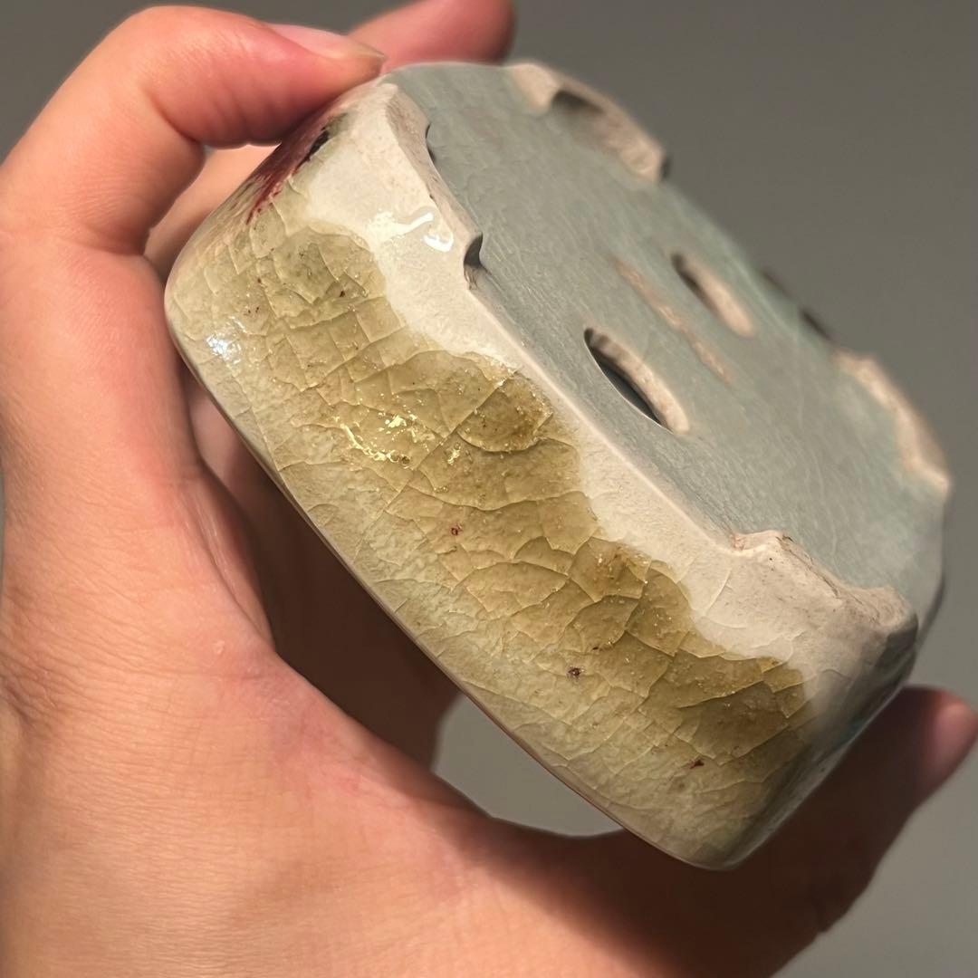 834.秋直 窯変辰砂長方 盆栽鉢 植木鉢 10.3*8.8.*3cm
