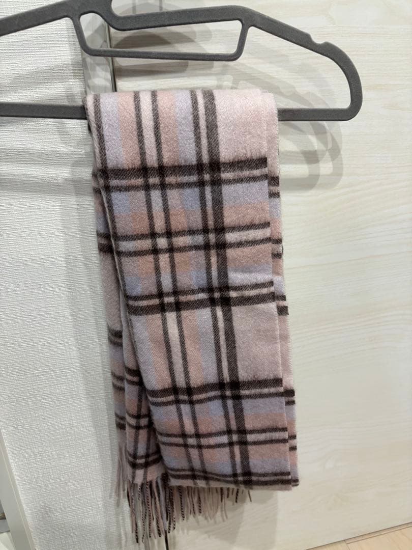 マコッカ　カシミヤストール　ピンク×ブラウン×水色（パープルっぽい）
