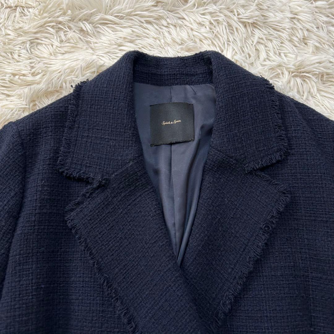Spick & Span ツイードジャケット ダブル パールボタン ネイビー