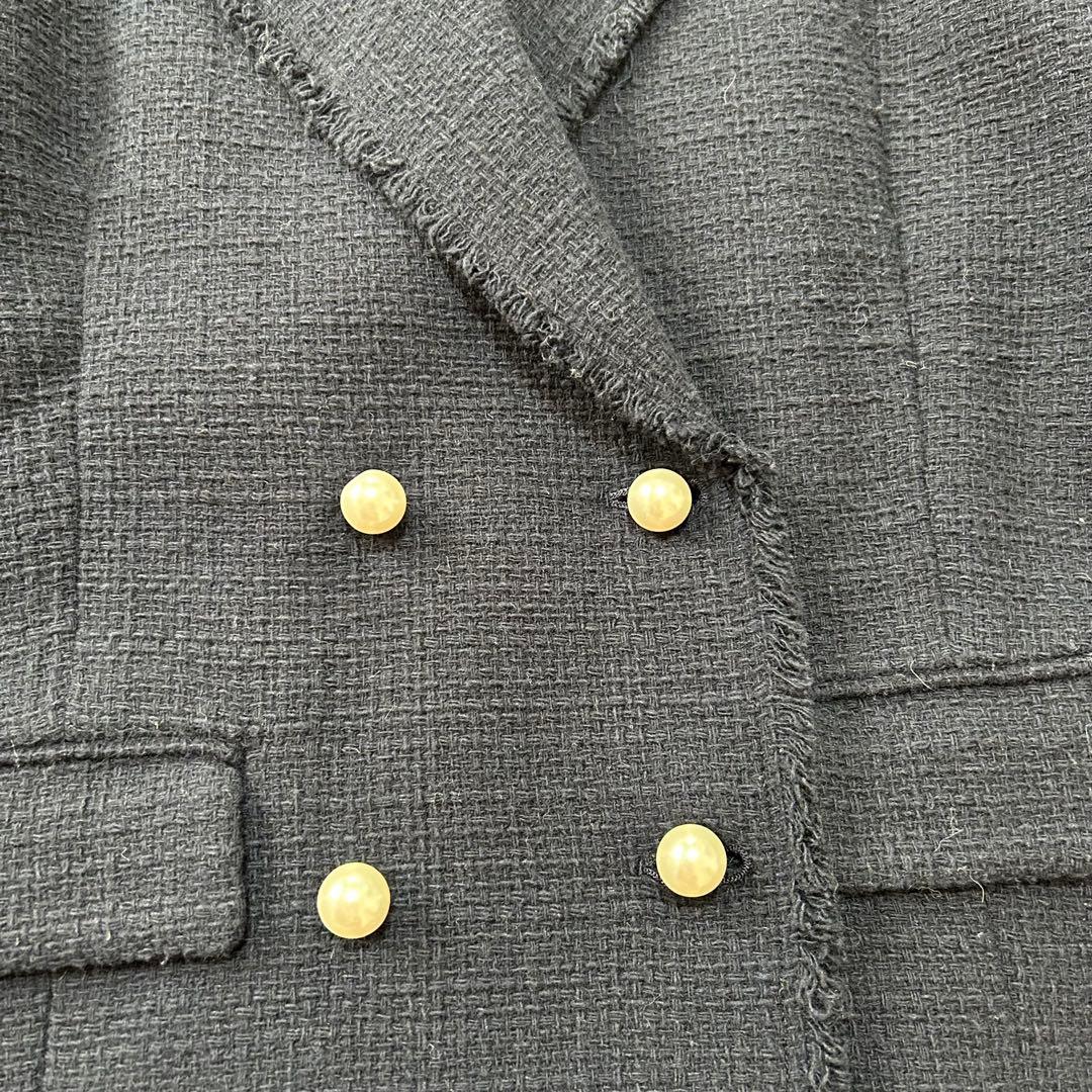Spick & Span ツイードジャケット ダブル パールボタン ネイビー