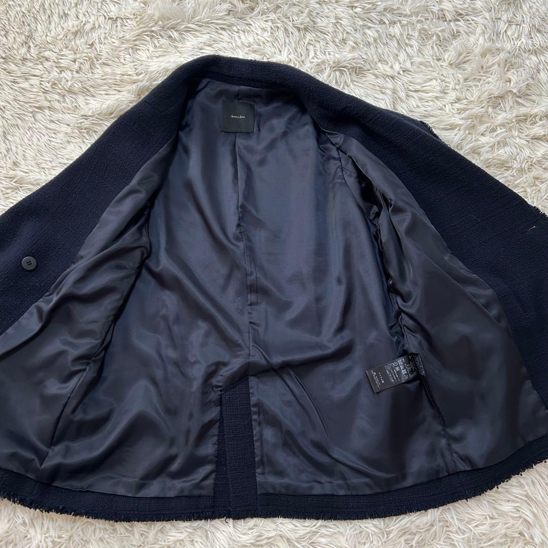 Spick & Span ツイードジャケット ダブル パールボタン ネイビー