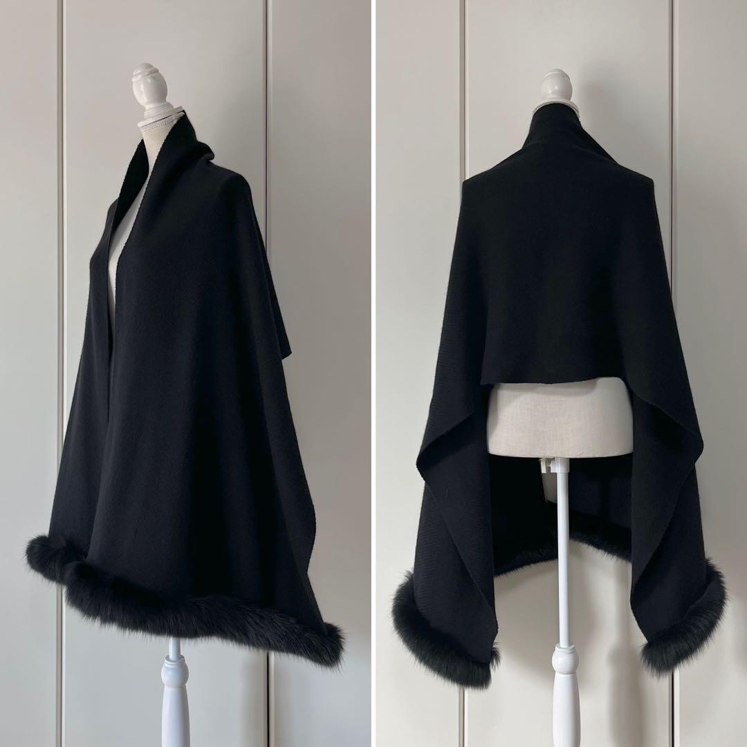 HANAE MORI カシミヤ100％ フォックスファー付き ストール