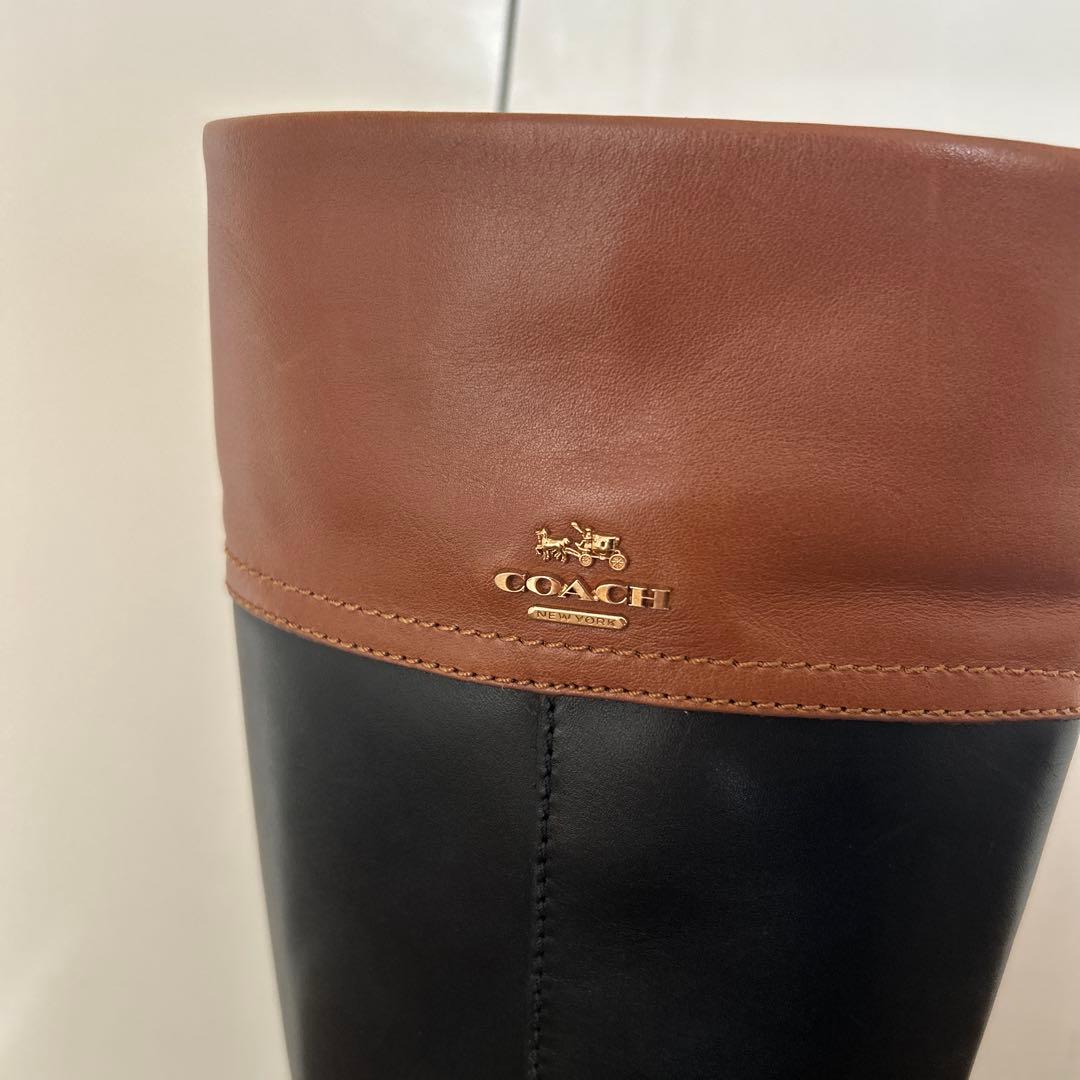 COACH コーチ 本革 ロングブーツ 黒×ブラウン レザー シンプル