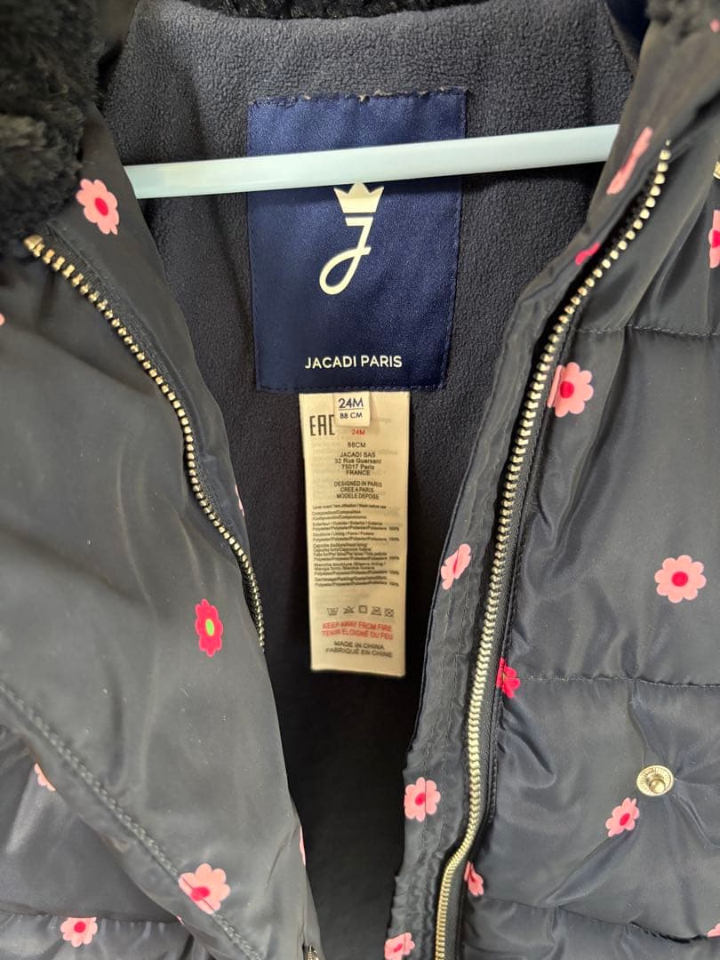 JACADI PARIS ネイビー花柄ダウンコート 24M88㎝