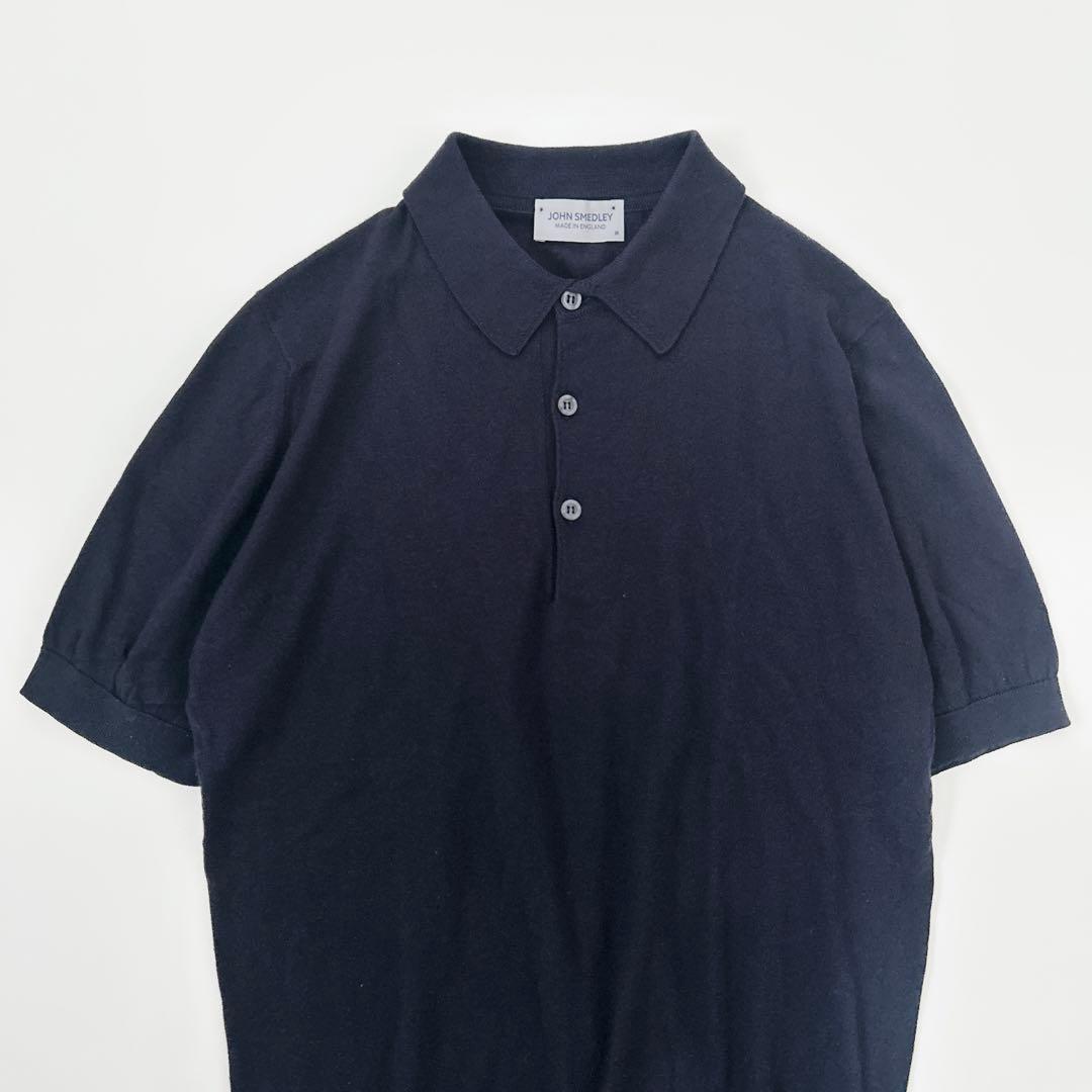 ◾️美品 ジョンスメドレー シーアイランドコットン ニットポロシャツ M ネイビー