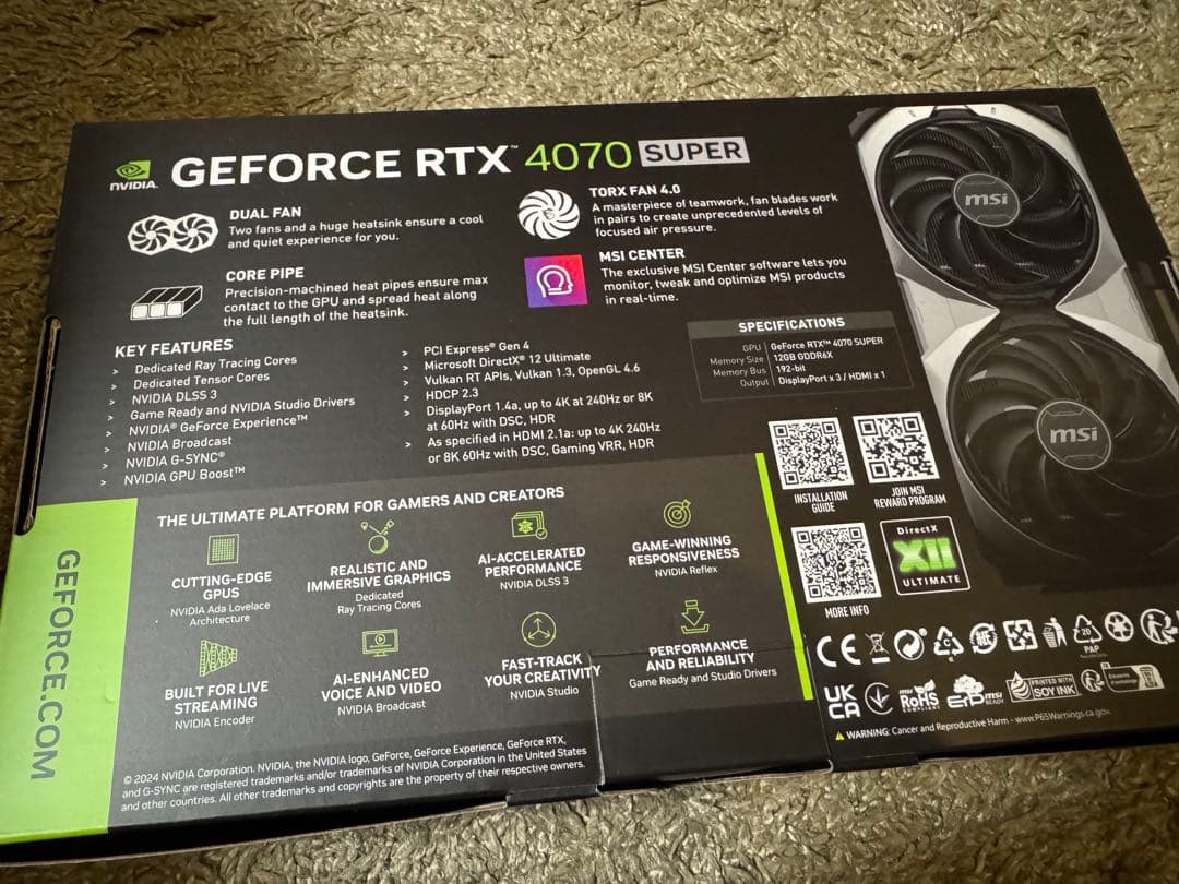 グラフィックボード・グラボ・ビデオカード RTX 4070 Super 12G Ventus 2X OC