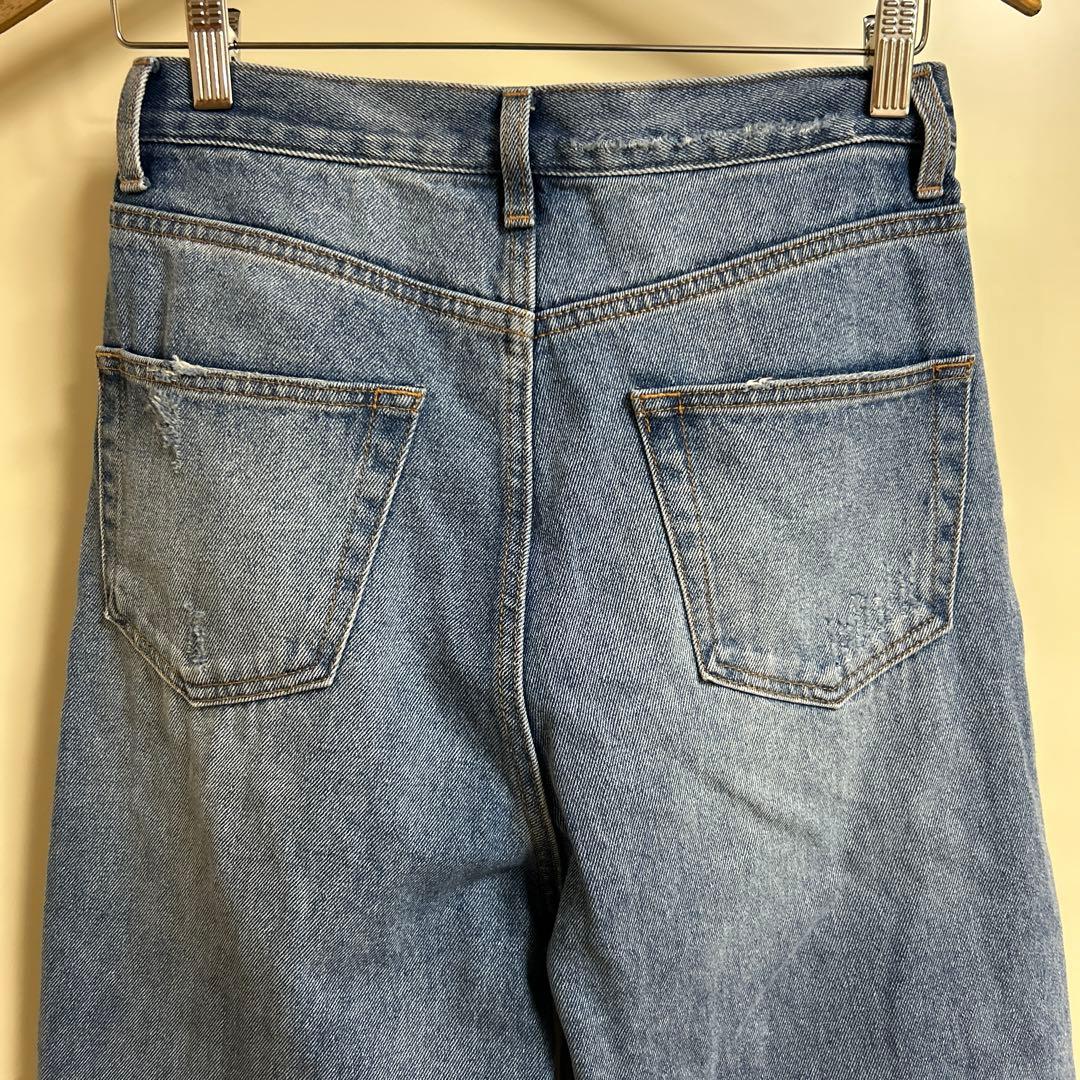 【YENNイエン】ハイダメージ加工ワイドレッグデニム　ライトブルー