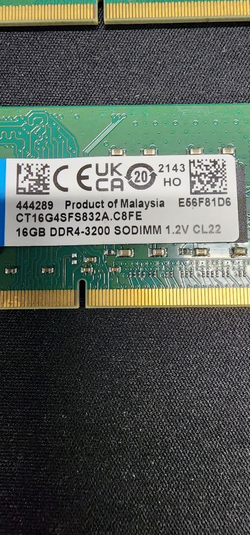 Crucial 16GB DDR4-3200 SODIMM メモリ ２枚セット