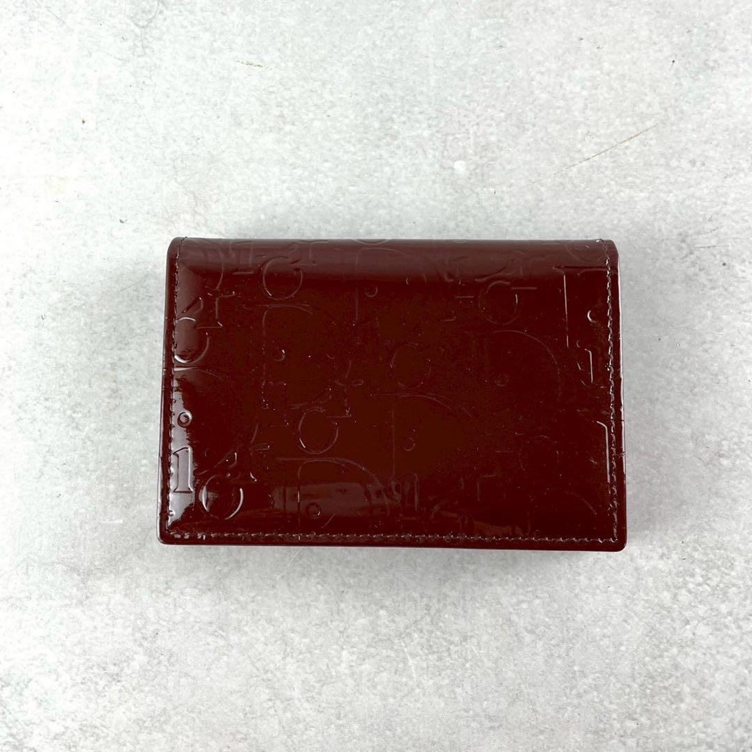 Christian Dior エンボスロゴ カードケース　エナメル　赤