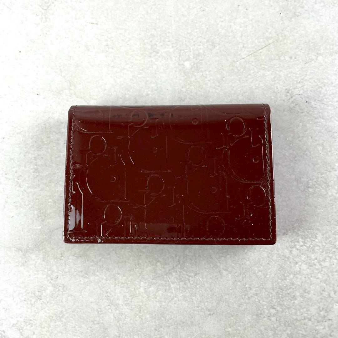 Christian Dior エンボスロゴ カードケース　エナメル　赤
