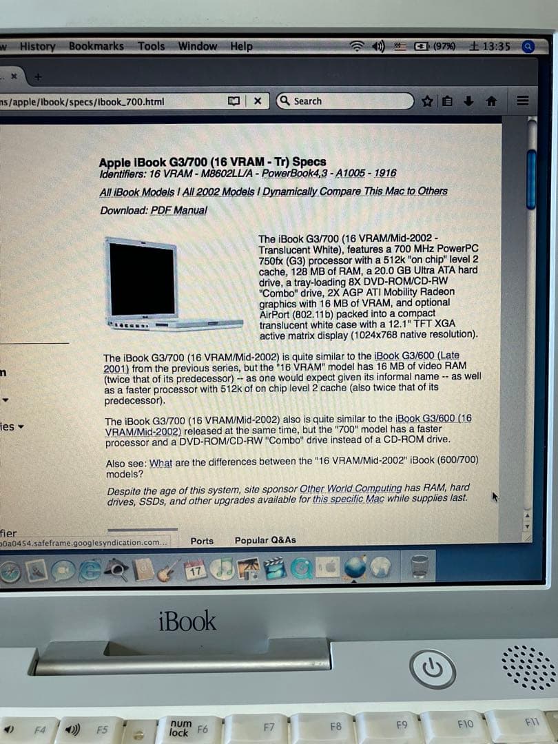 その他ノートPC本体 Apple iBook G3 Mid 2002