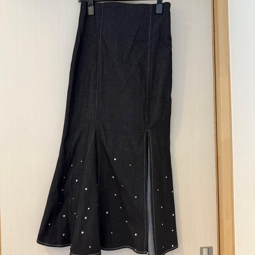 スカート pommedamour rhinestone denim skirt