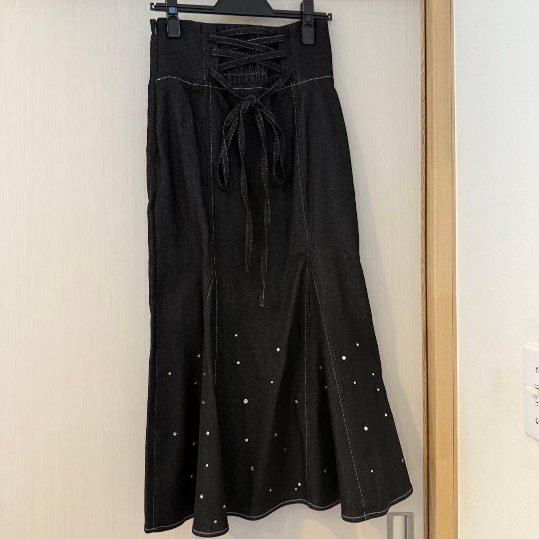 スカート pommedamour rhinestone denim skirt