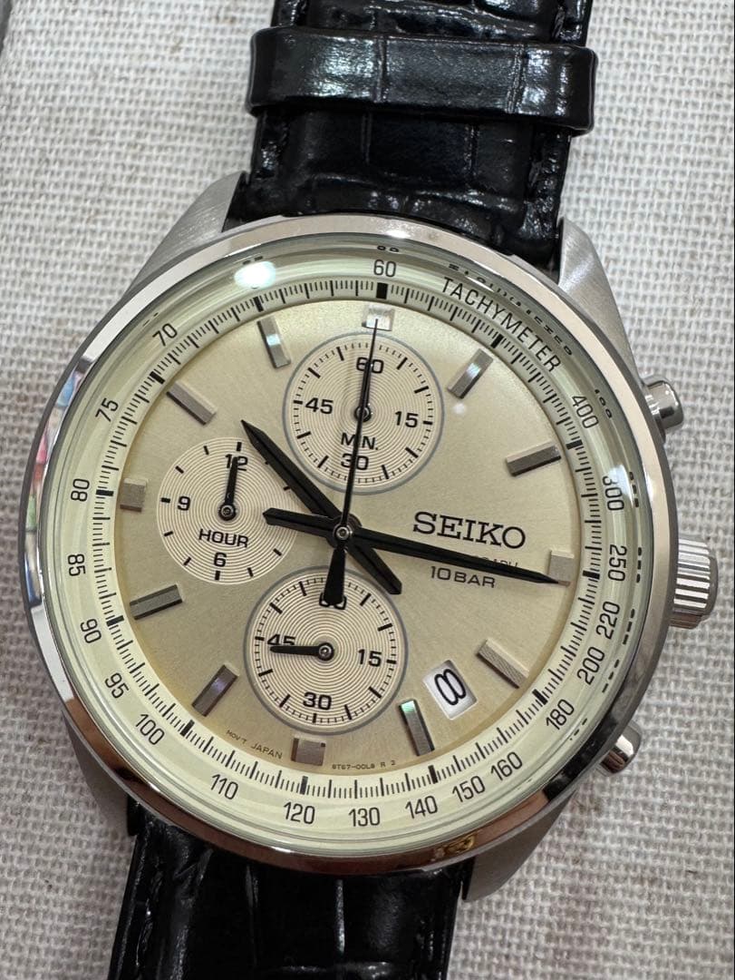 SEIKO クロノグラフ 10BAR シルバー/ブラック　クォーツ