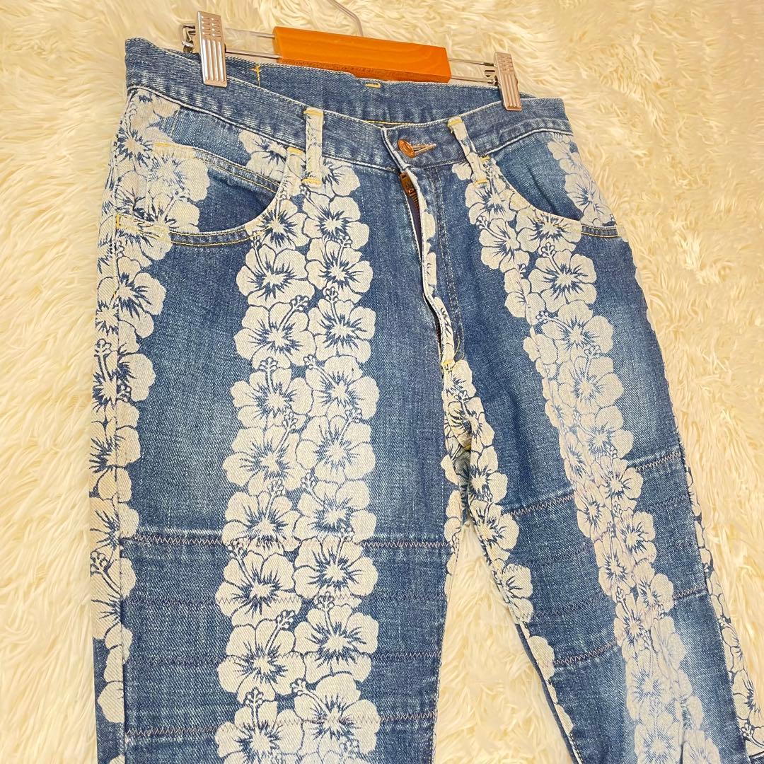 HYSTERIC GLAMOUR 90sハイビスカス柄 デニムパンツ