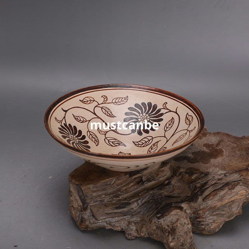 宋吉州窯色絵花紋笠椀 景徳鎮 陶磁器 装飾品 現代工芸品 美術品 置物