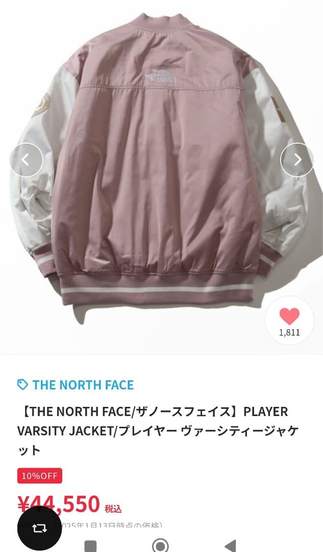 THE NORTH FACE　ジャケット　ブルゾン　Mサイズ　ピンク　白