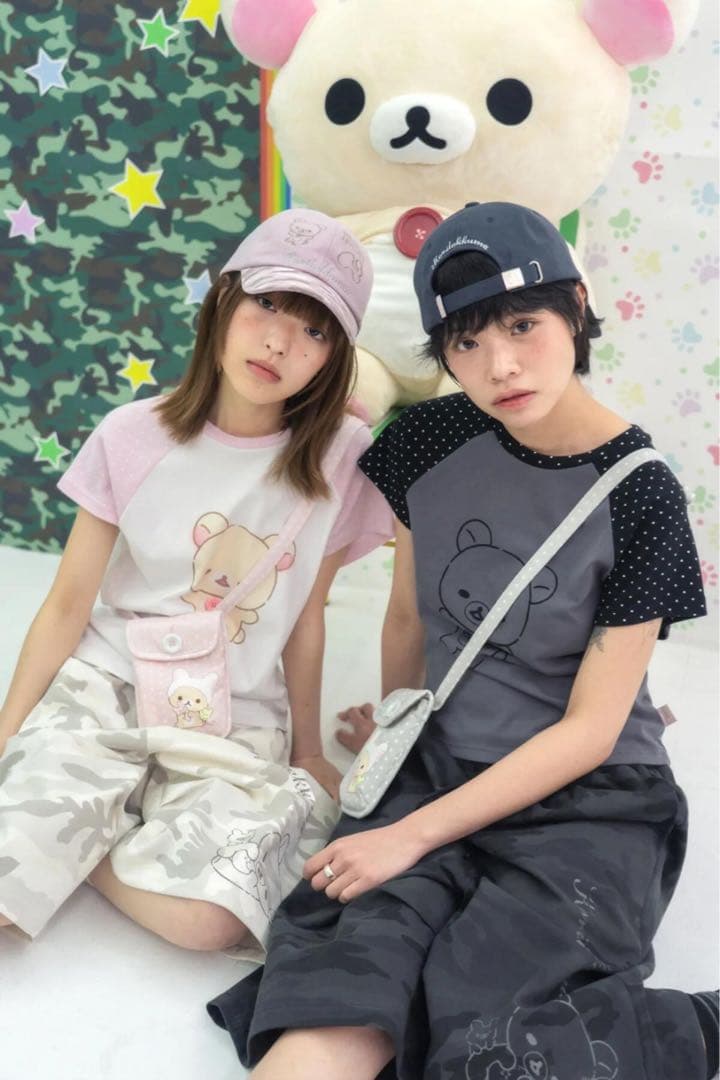 hugyourskin コリラックマ コラボ　プリント　tシャツ　半袖 ピンク