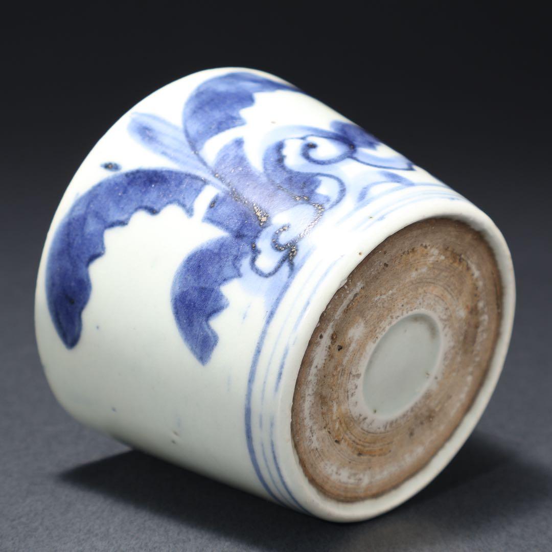 伊万里染付　芭蕉図蕎麦猪口　骨董　古伊万里　R1465ダD