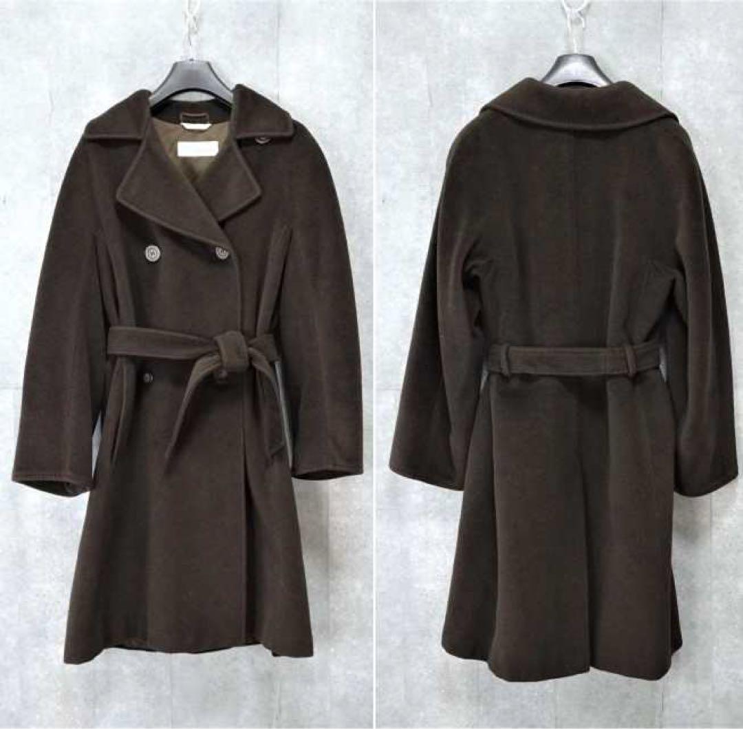 【マックスマーラ】カシミヤ混 ウールベルテッドコート ダブルブレスト 40白タグ