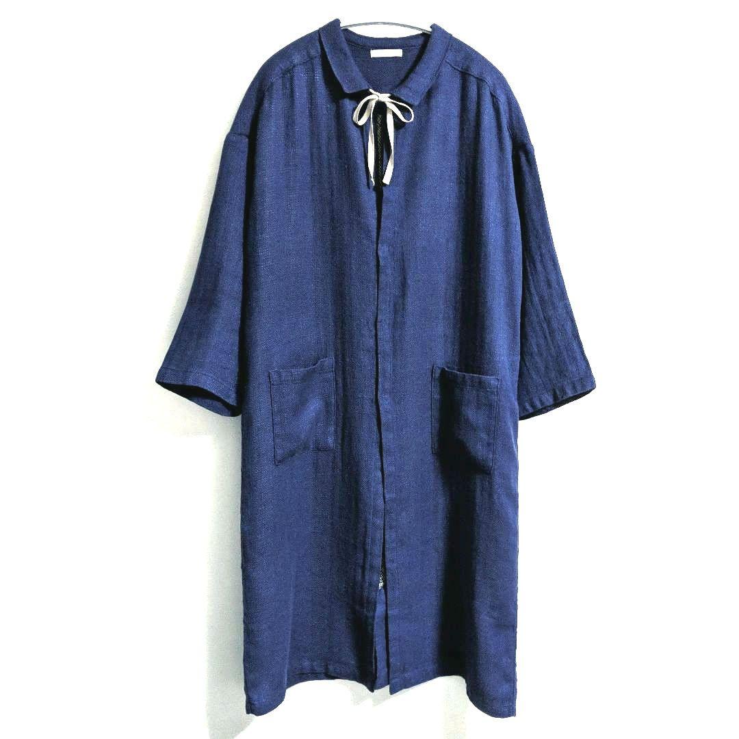 fog linen work リネンウール ヘリンボーン コートワンピース