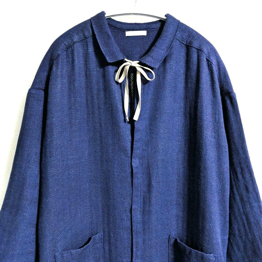 fog linen work リネンウール ヘリンボーン コートワンピース