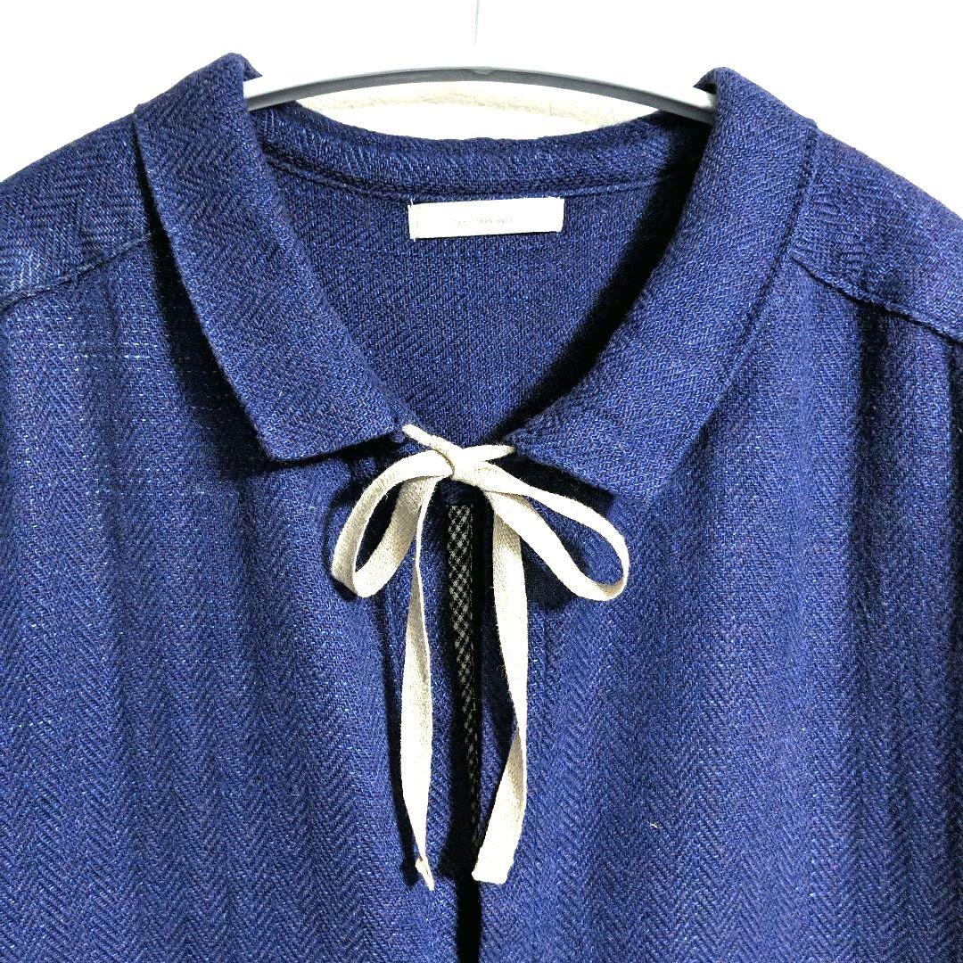 fog linen work リネンウール ヘリンボーン コートワンピース