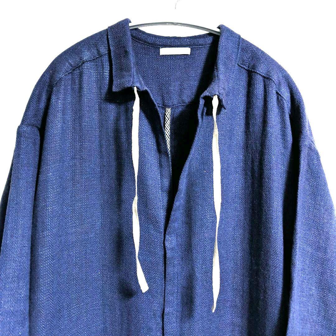 fog linen work リネンウール ヘリンボーン コートワンピース
