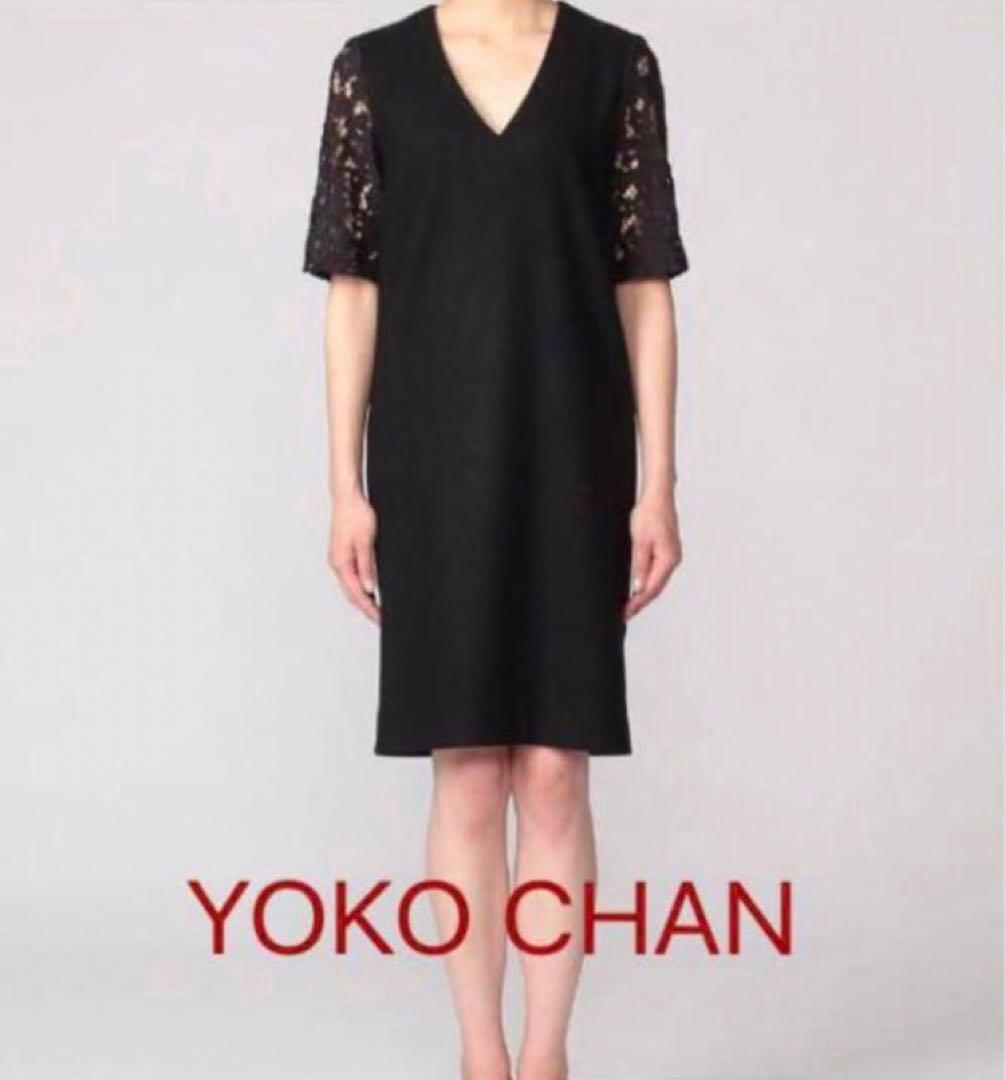 【美品】YOKO CHAN●ブラックひざ丈ワンピース●36 フォーマル