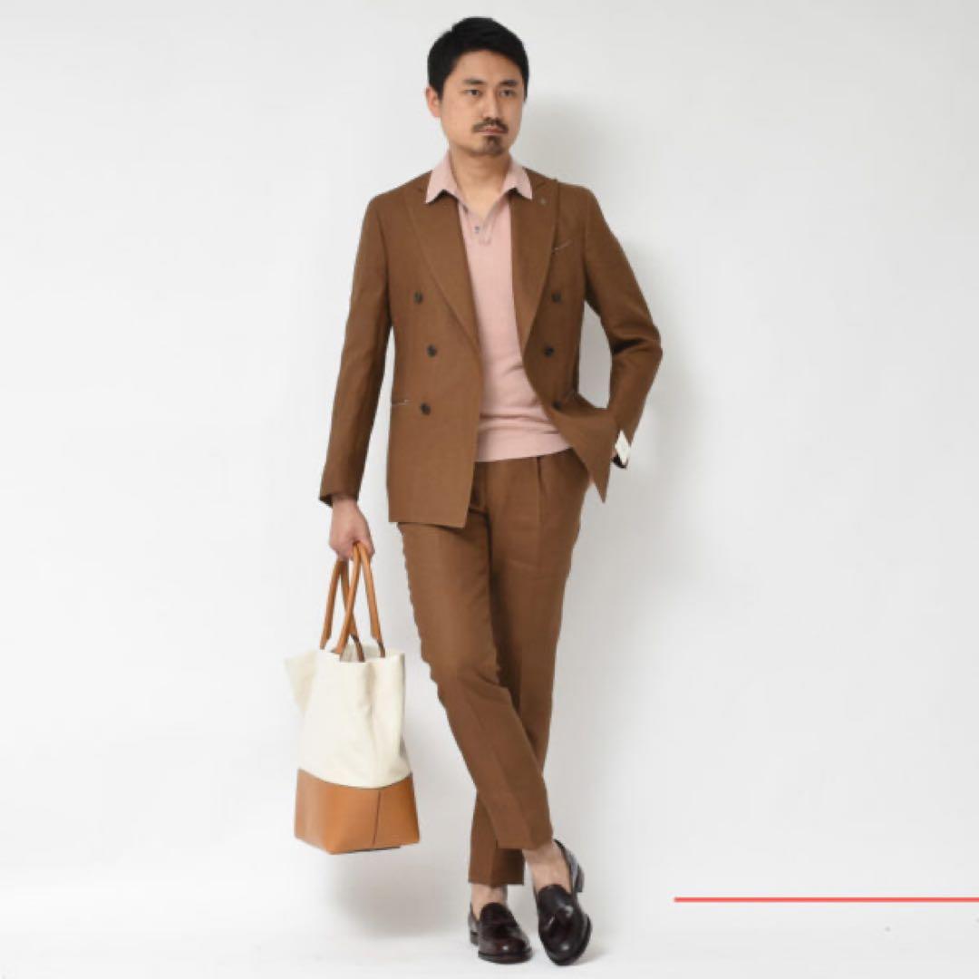 De Petrillo⭐️ペトリロ 46⭐️ダブルセットアップ⭐️ブラウン×リネン