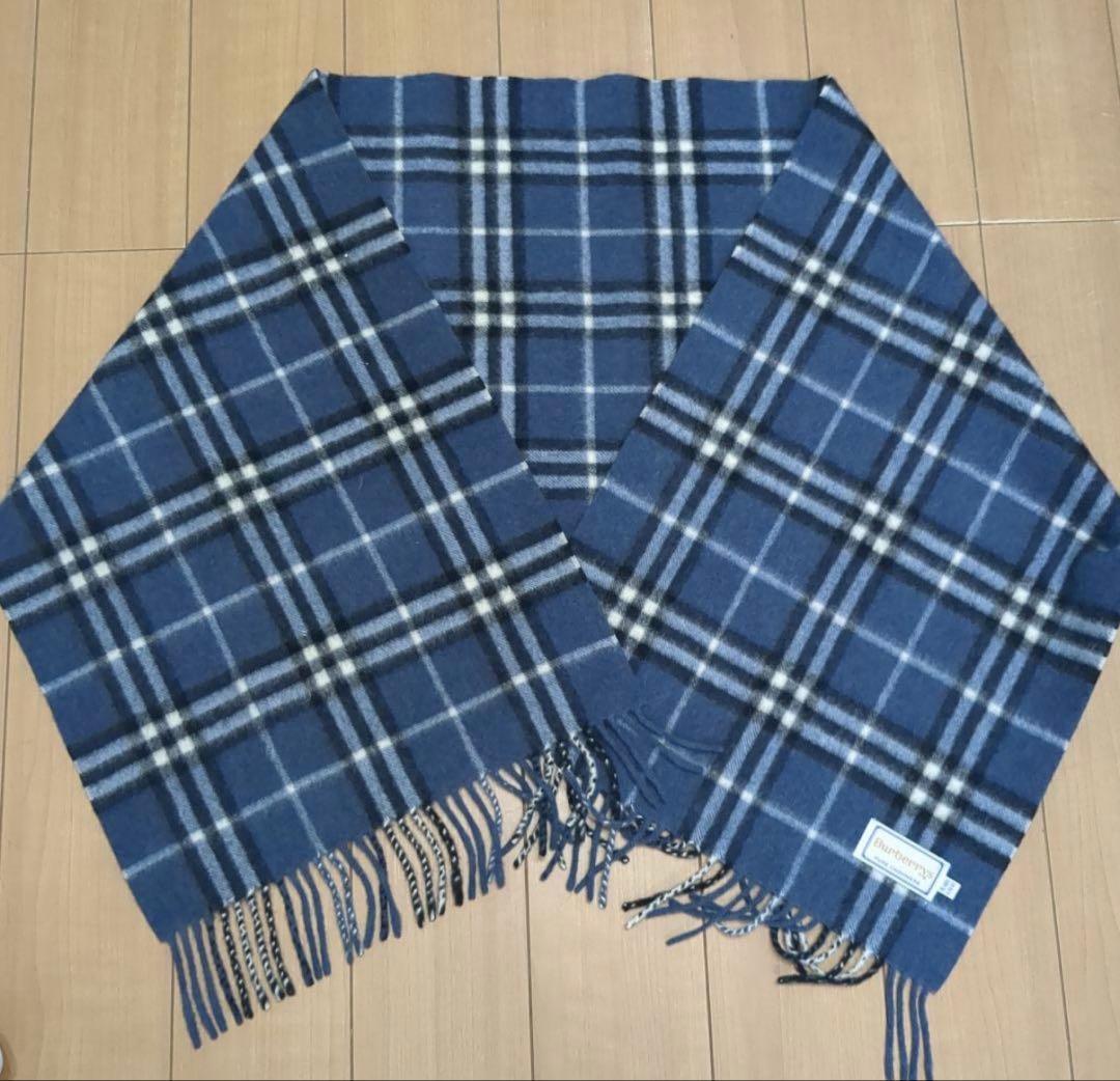 専用ページ☆Burberry バーバリー カシミヤ マフラー ノバチェックブルー