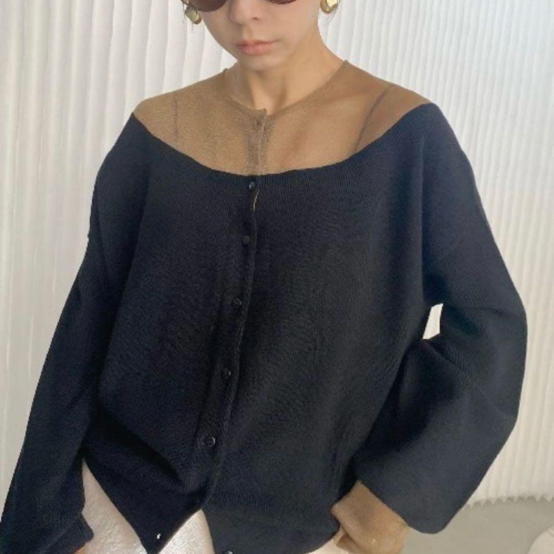 AMERI　GLITTER SHEER DOCKING KNIT