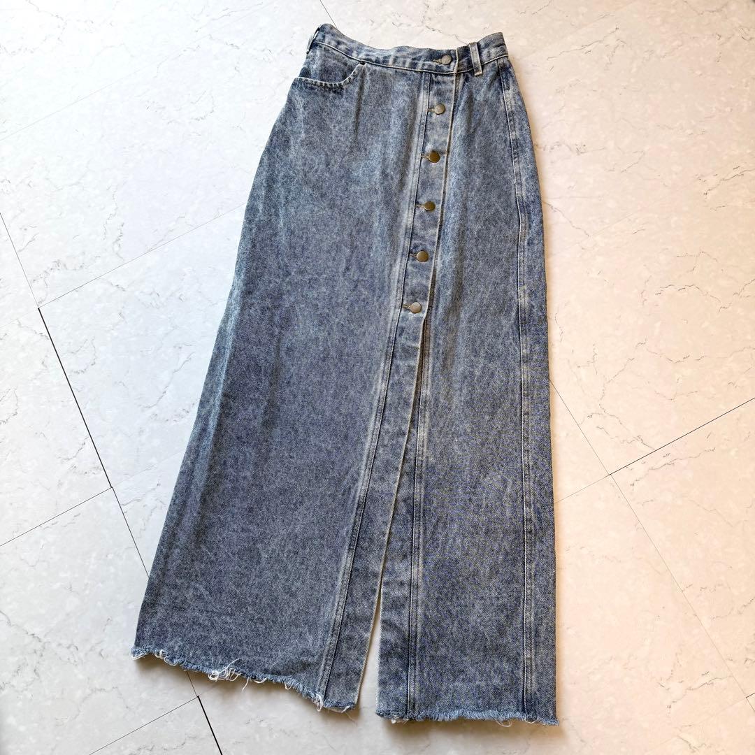 DIANTE デニム ロングスカート 2 スリット ウォッシュ加工 ブルー