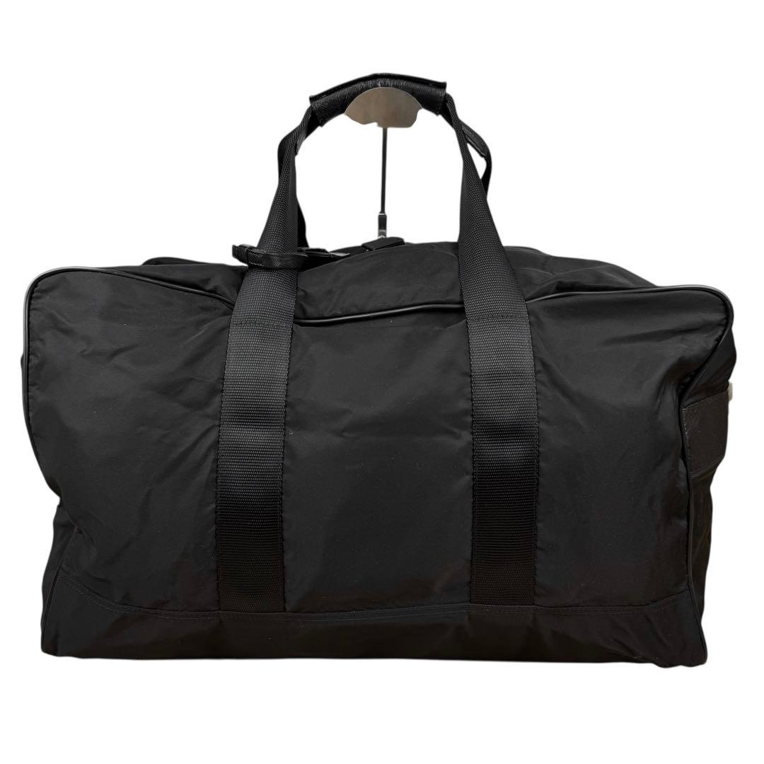 【美品】PRADA プラダ 大容量ボストンバッグ 三角ロゴ 南京錠 ナイロン 黒