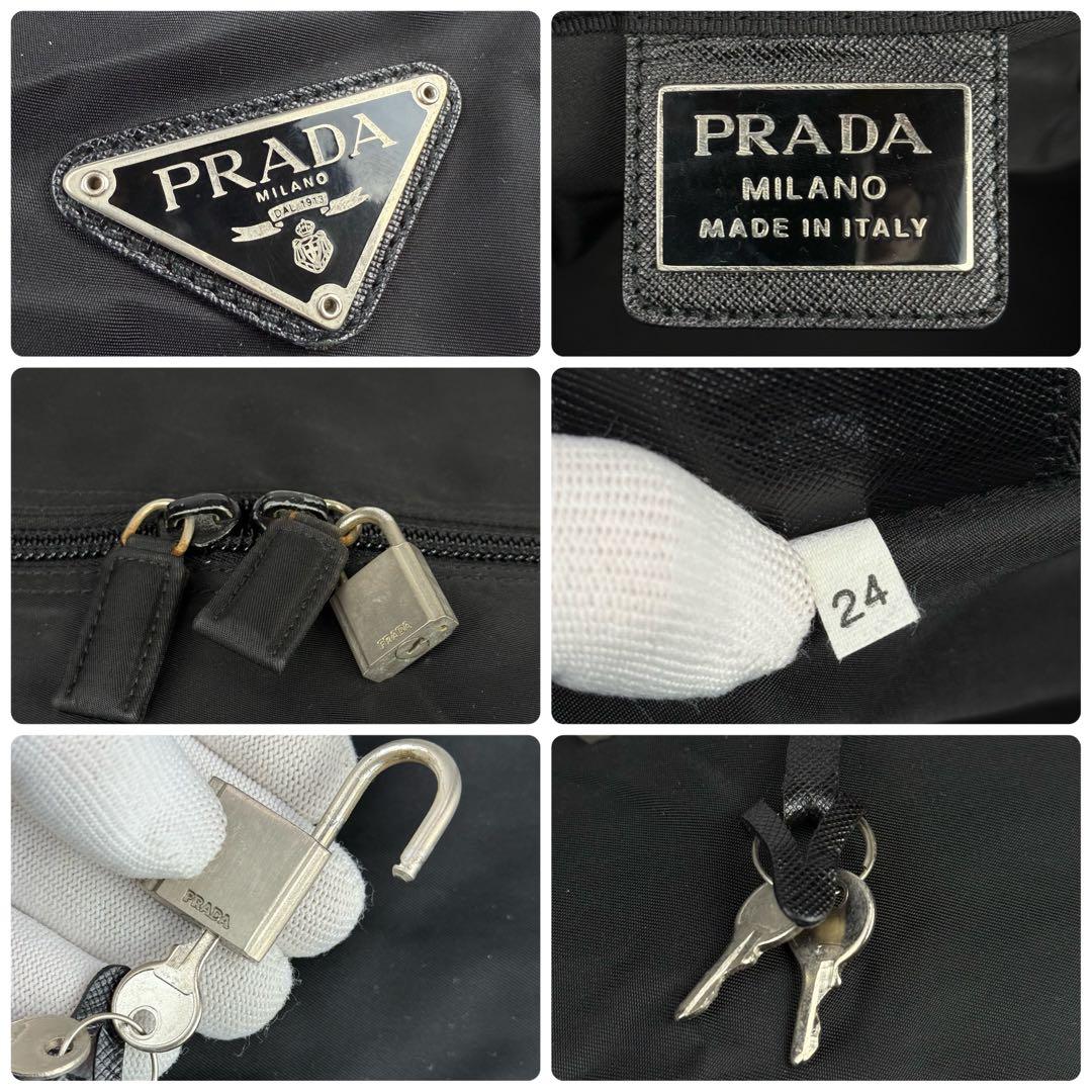 【美品】PRADA プラダ 大容量ボストンバッグ 三角ロゴ 南京錠 ナイロン 黒