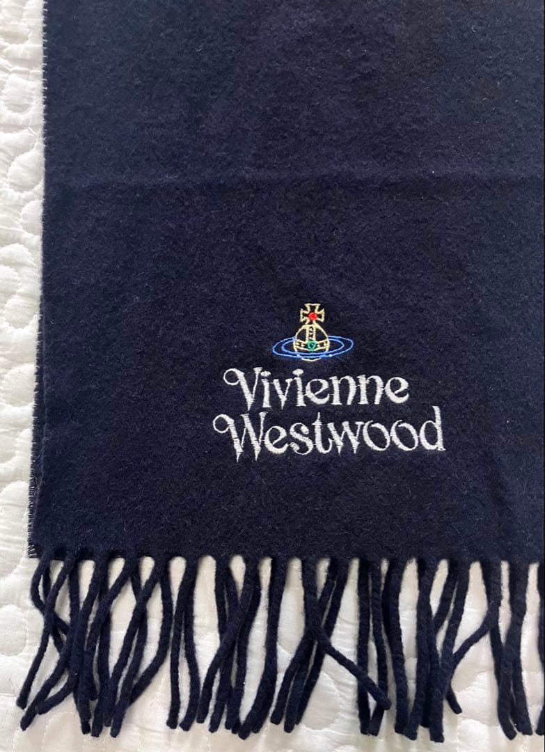 Vivienne Westwood オーブ刺繍ウールマフラー　Italy製　紺