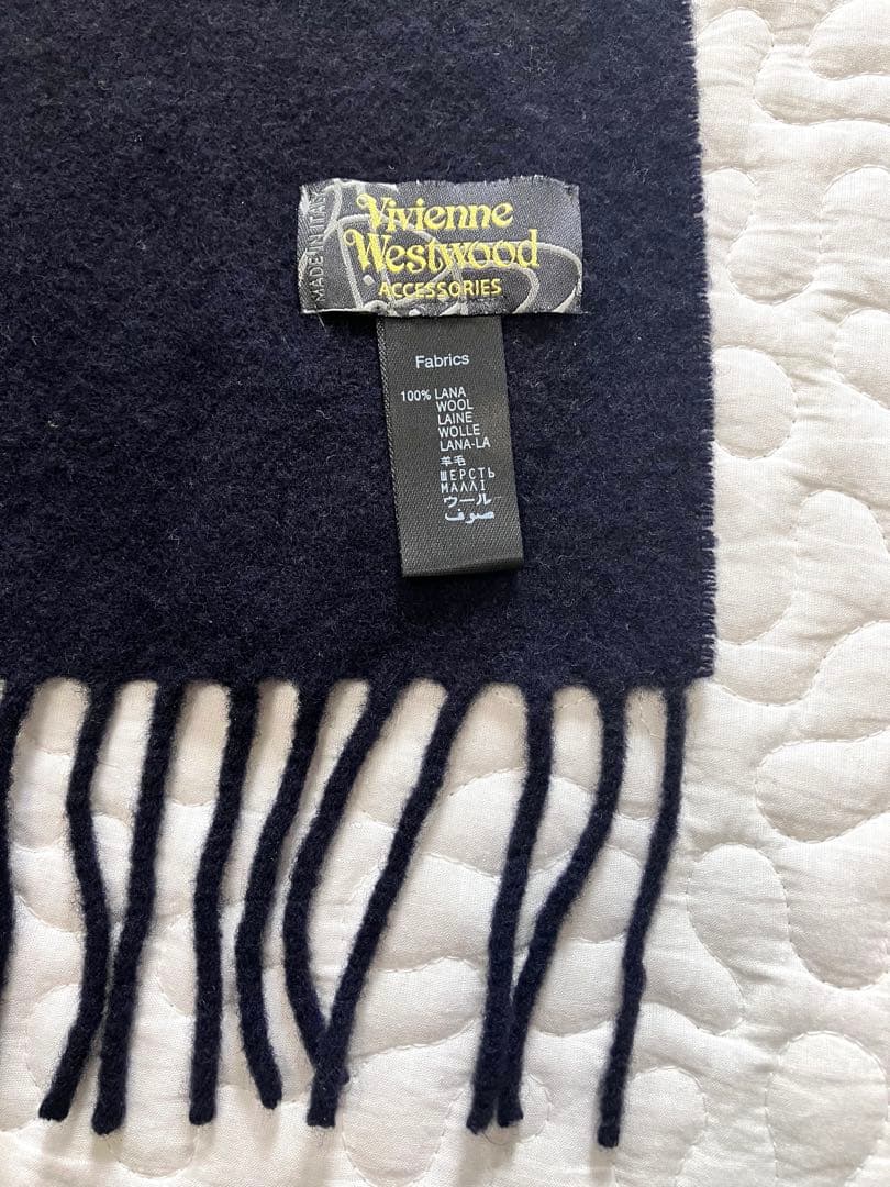 Vivienne Westwood オーブ刺繍ウールマフラー　Italy製　紺
