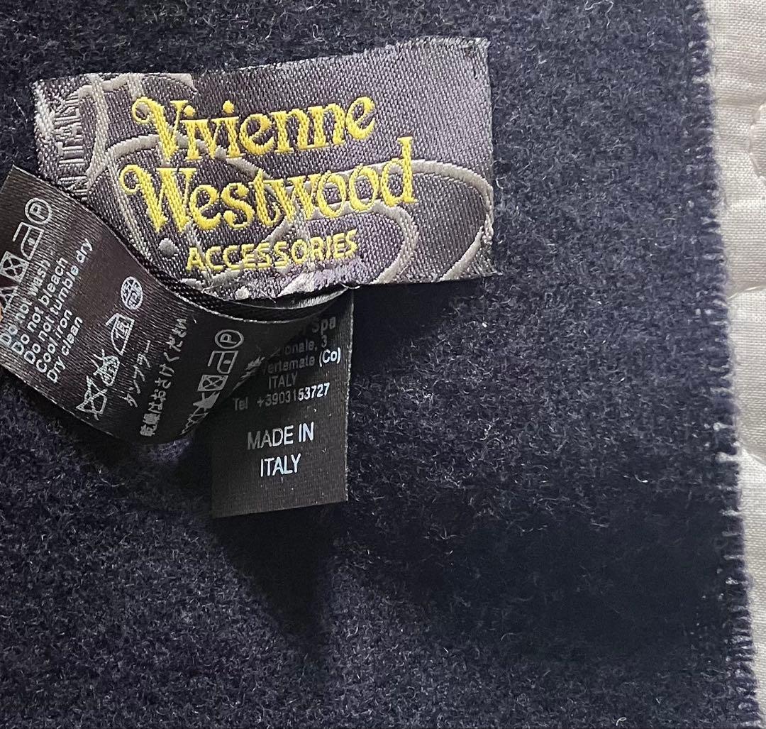 Vivienne Westwood オーブ刺繍ウールマフラー　Italy製　紺