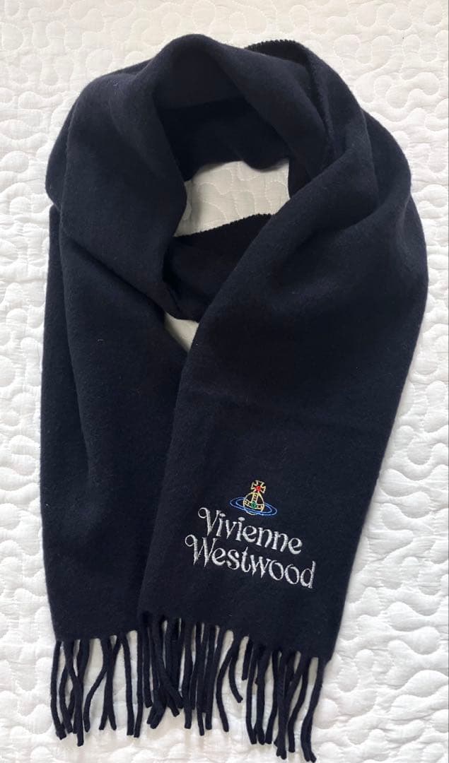 Vivienne Westwood オーブ刺繍ウールマフラー　Italy製　紺