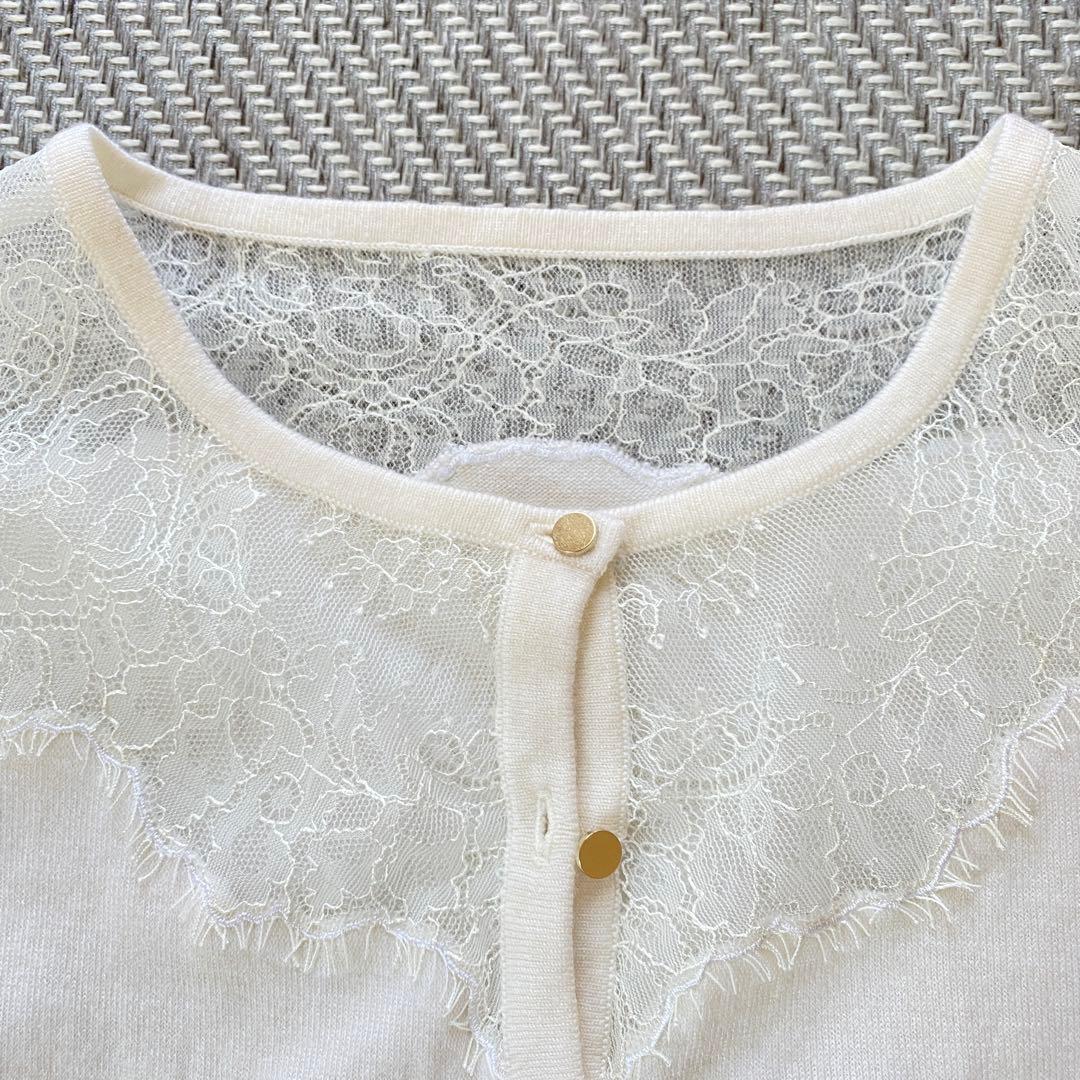 美品✨CELFORD セルフォード レース刺繍ニットカーディガン 白　38