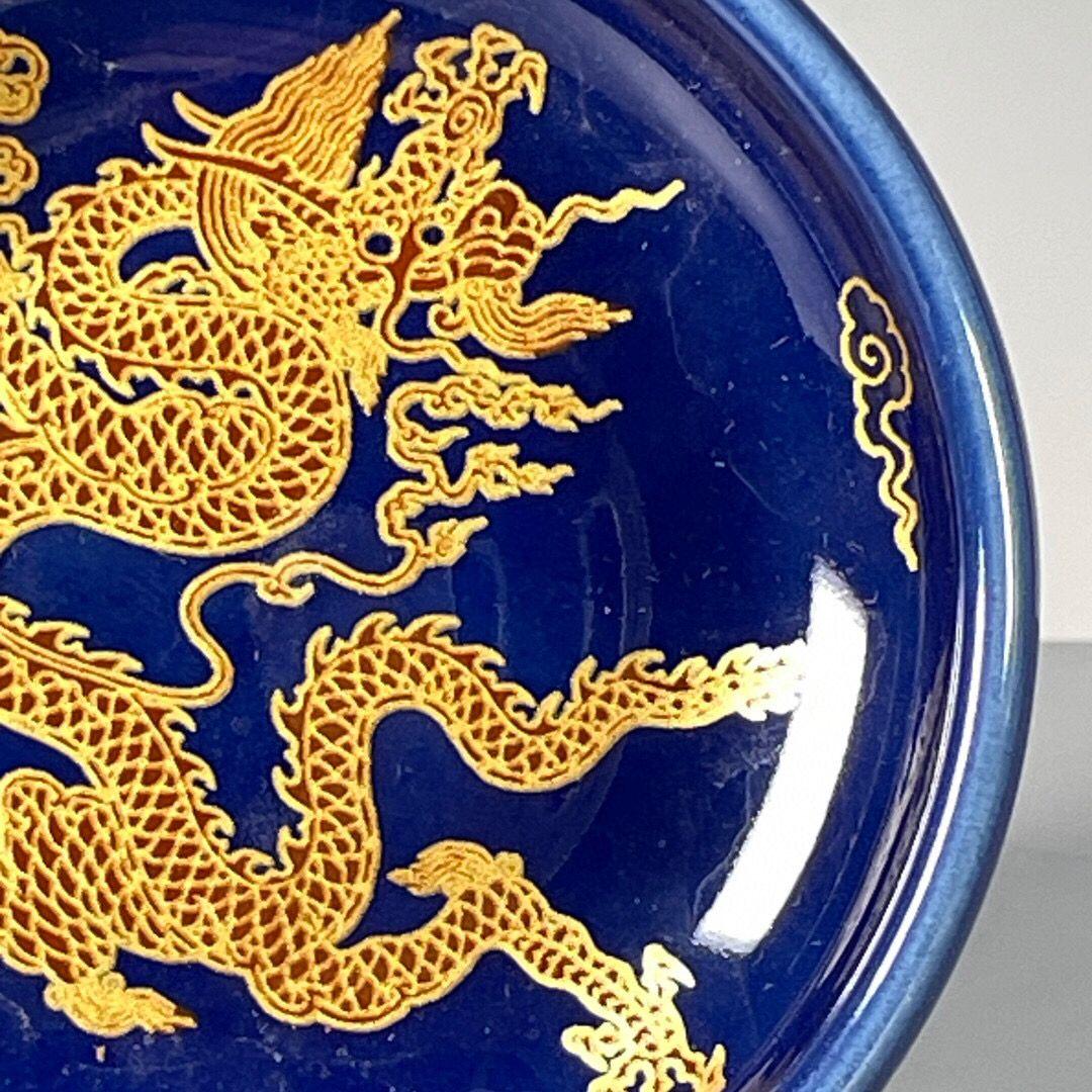 大明成化 霽藍釉蒔金竜紋洗 書道具 文房具 工芸品 美術品 置物